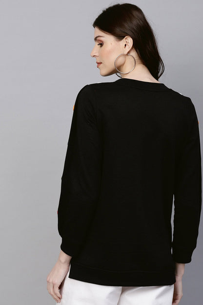 Women's Black Sweatshirt With Colored Buttons