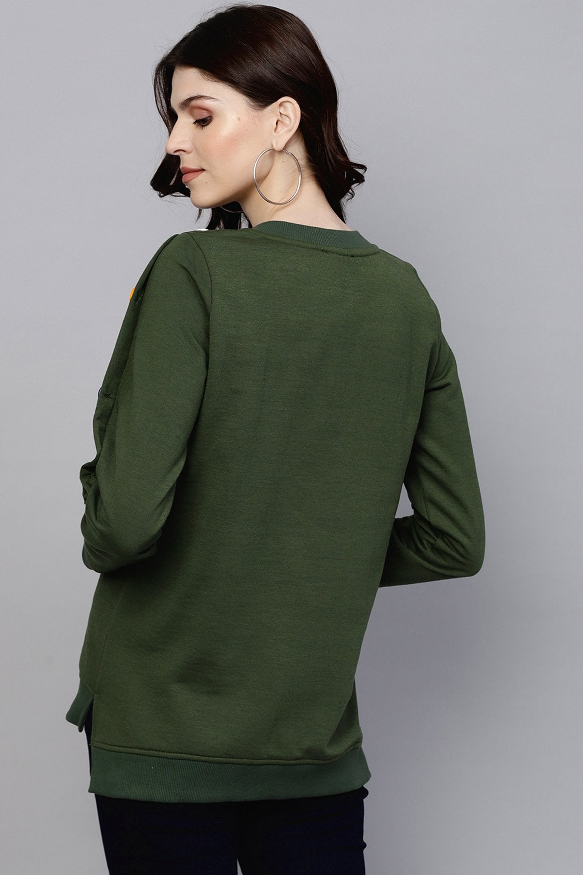 Women's Olive Sweatshirt With Colored Buttons