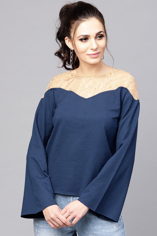Women's Blue Lace Yoke Sweatshirt