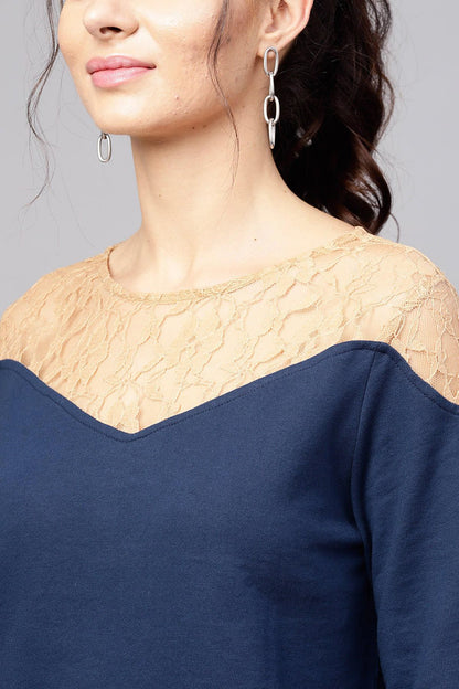 Women's Blue Lace Yoke Sweatshirt