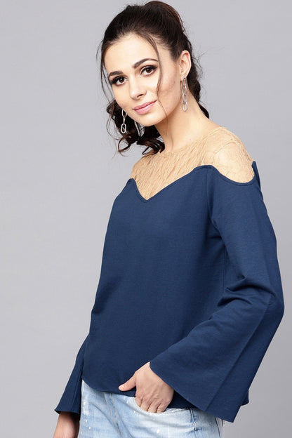 Women's Blue Lace Yoke Sweatshirt