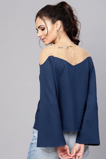 Women's Blue Lace Yoke Sweatshirt