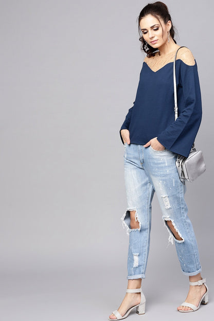 Women's Blue Lace Yoke Sweatshirt