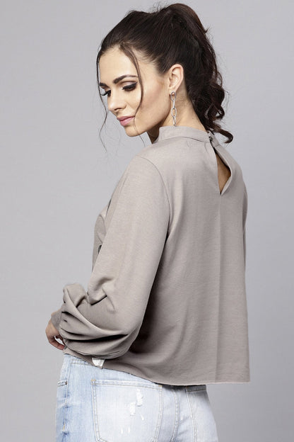 Women's Grey Front Polka Dot Print Sweatshirt