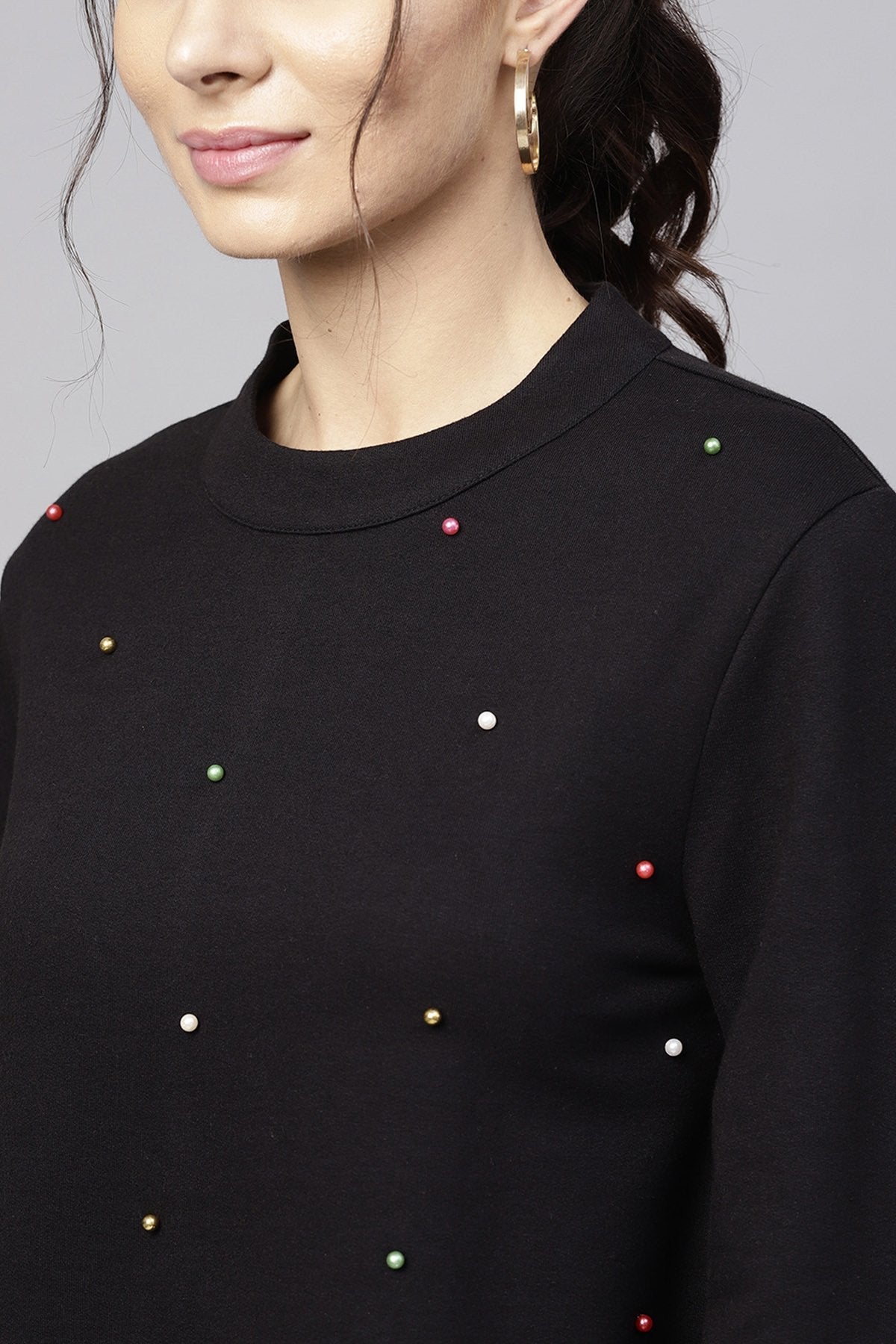Women's Black Multicolor Perals Front Sweatshirt