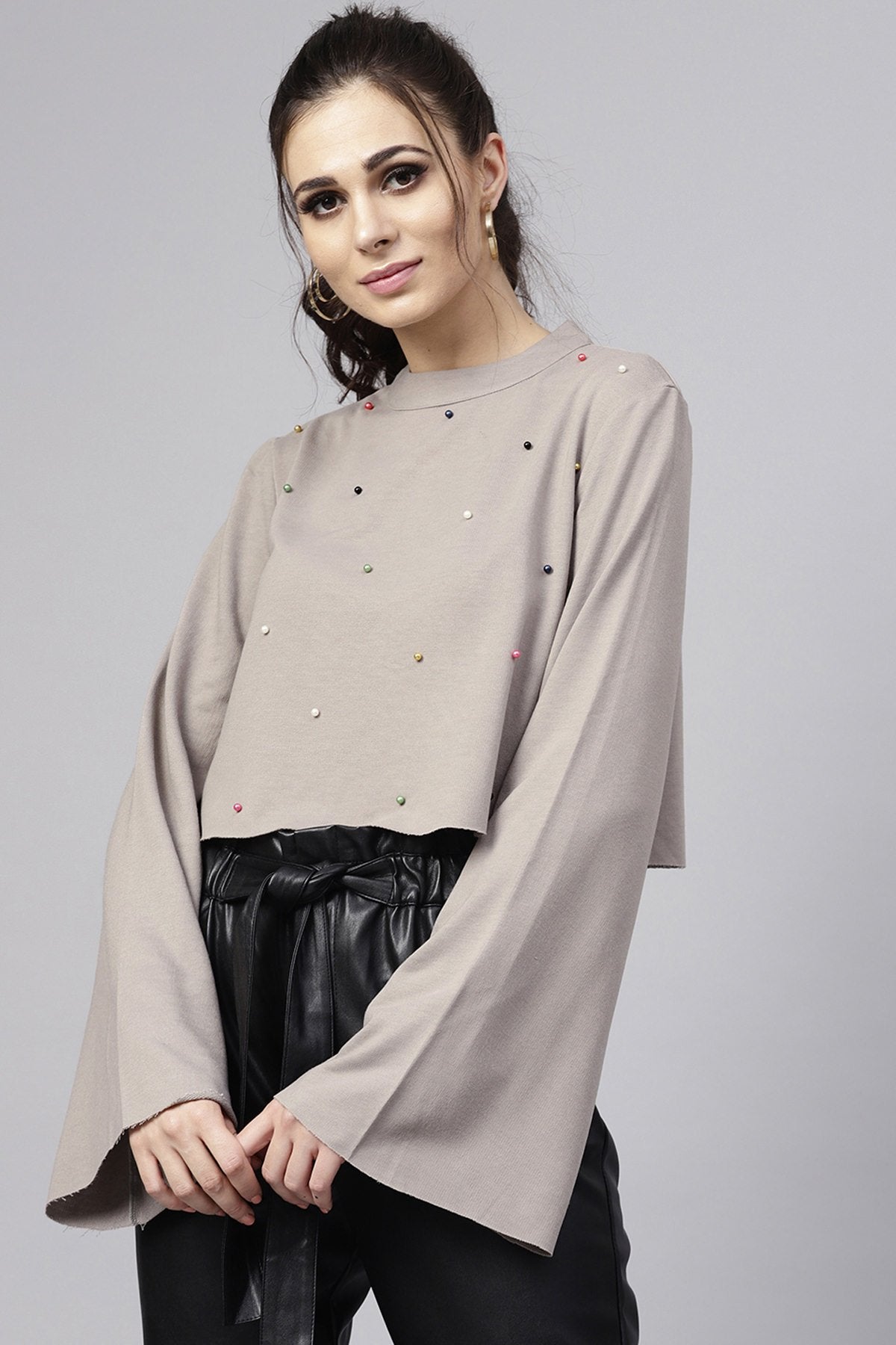 Women's Grey Multicolor Perals Front Sweatshirt
