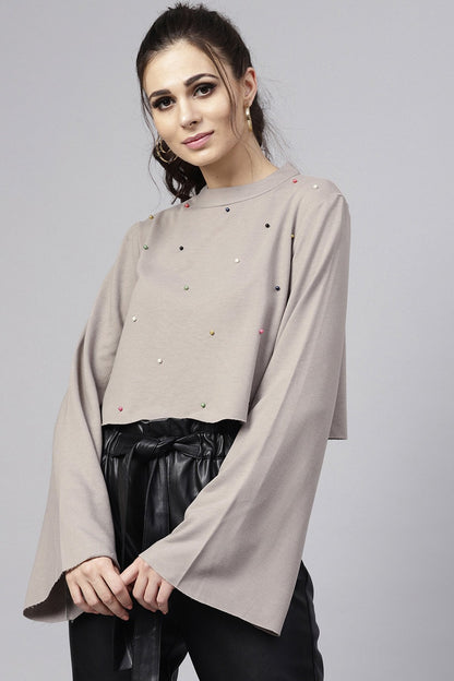 Women's Grey Multicolor Perals Front Sweatshirt