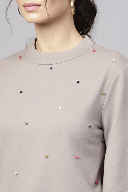 Women's Grey Multicolor Perals Front Sweatshirt