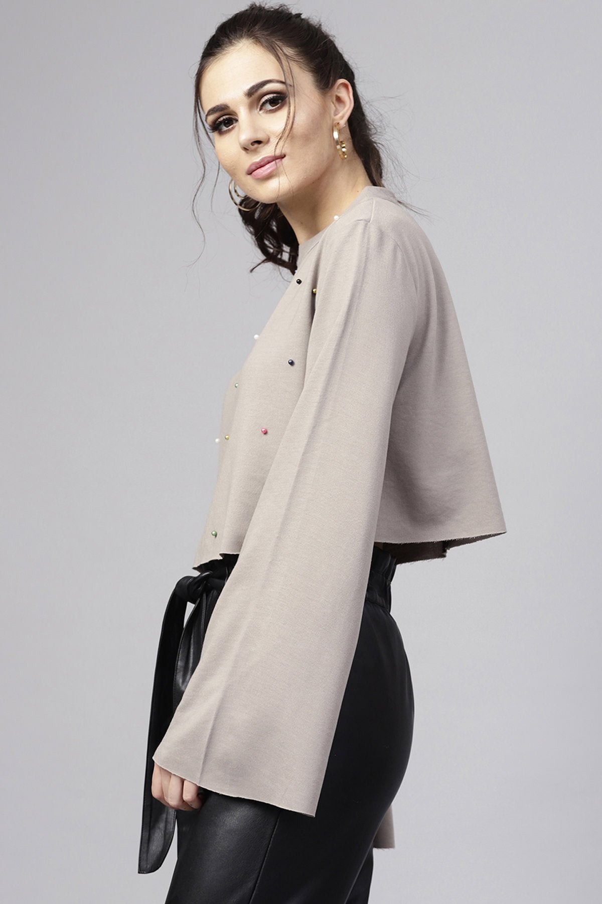 Women's Grey Multicolor Perals Front Sweatshirt