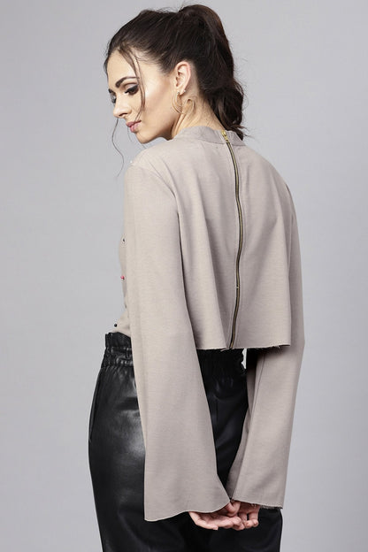 Women's Grey Multicolor Perals Front Sweatshirt