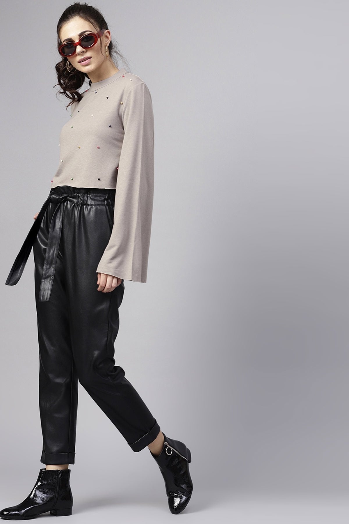 Women's Grey Multicolor Perals Front Sweatshirt