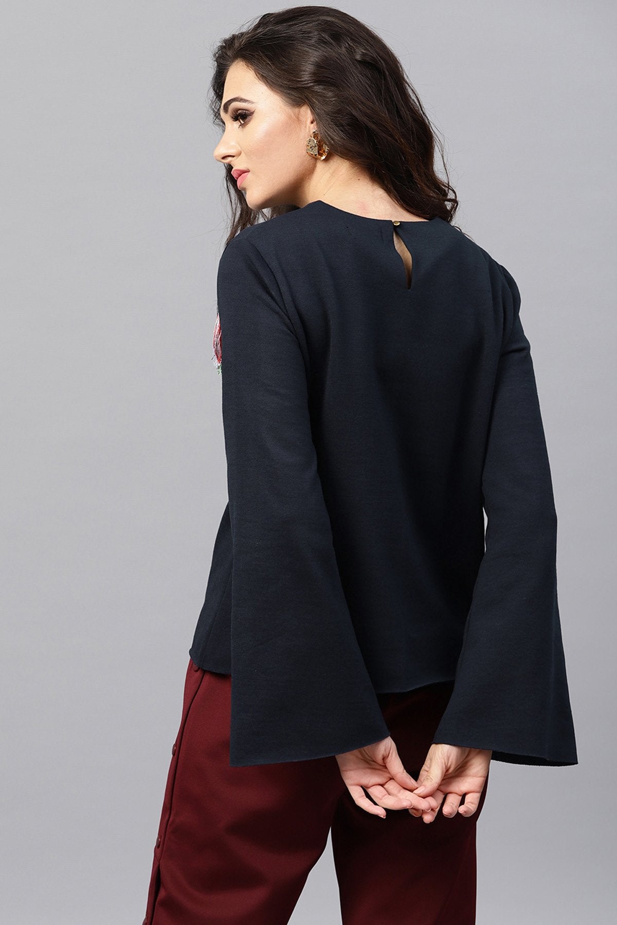 Women's Navy Fringe Lace Sweatshirt