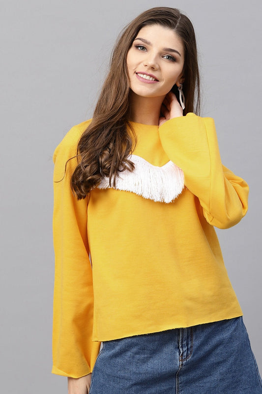 Women's Yellow Fringe Lace Sweatshirt