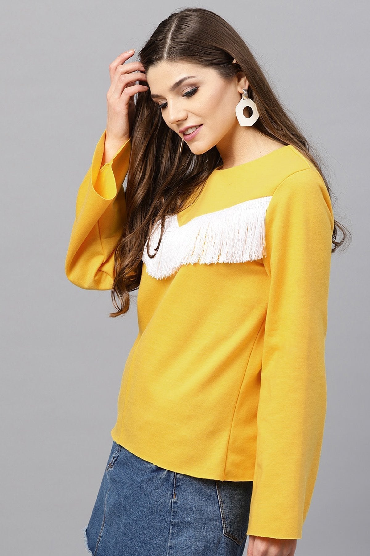 Women's Yellow Fringe Lace Sweatshirt