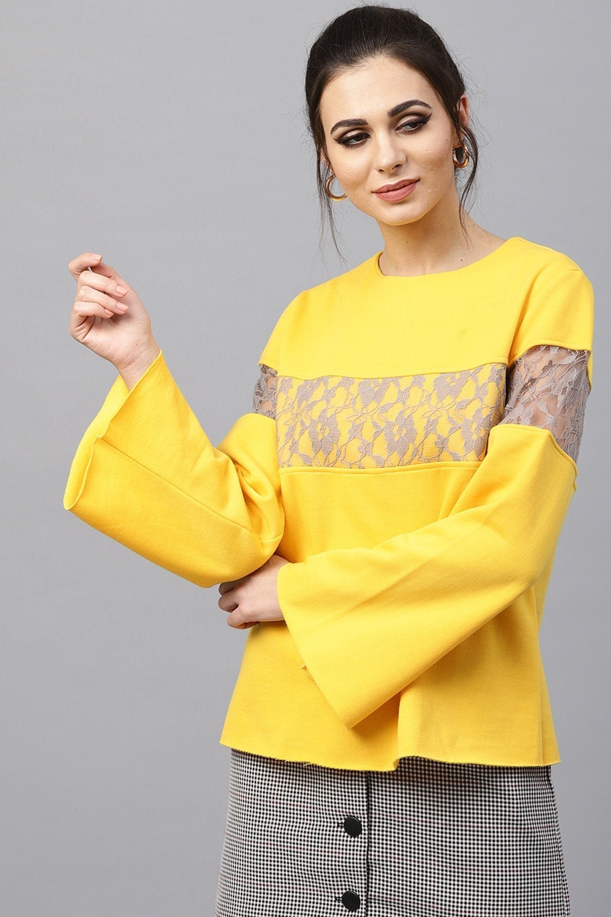 Women's Yellow Lace Insert Sweatshirt