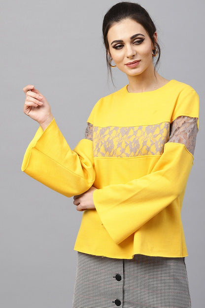 Women's Yellow Lace Insert Sweatshirt