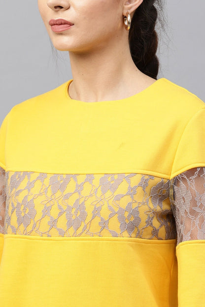 Women's Yellow Lace Insert Sweatshirt