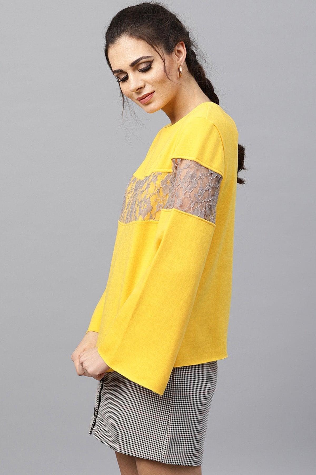 Women's Yellow Lace Insert Sweatshirt