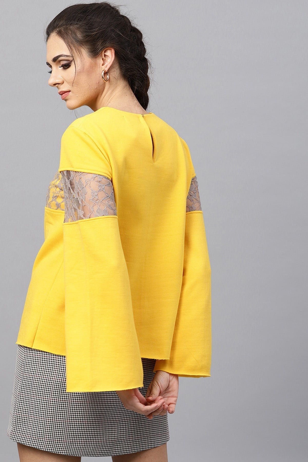 Women's Yellow Lace Insert Sweatshirt