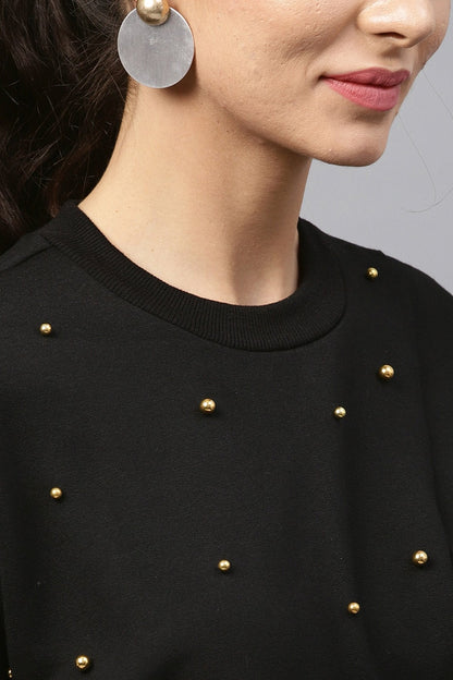 Women's Black Wrap Front Pearl Sweatshirt