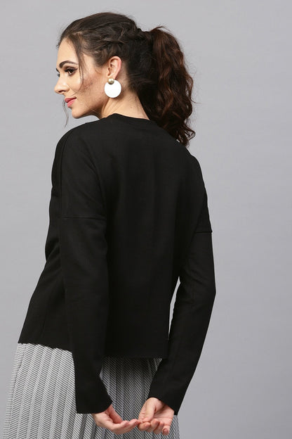 Women's Black Wrap Front Pearl Sweatshirt