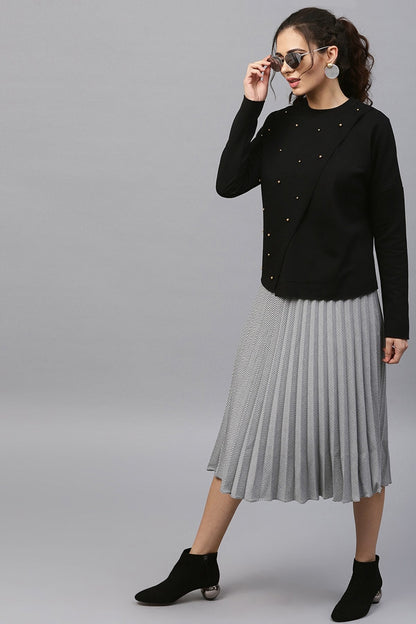 Women's Black Wrap Front Pearl Sweatshirt