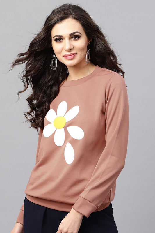 Women's Pink Flower Petal Print Sweatshirt