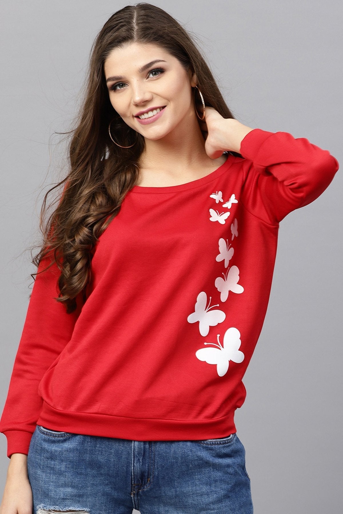 Women's Red Butterfly Print Sweatshirt