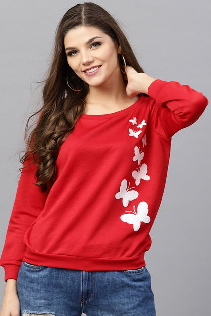 Women's Red Butterfly Print Sweatshirt