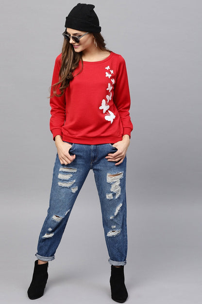 Women's Red Butterfly Print Sweatshirt