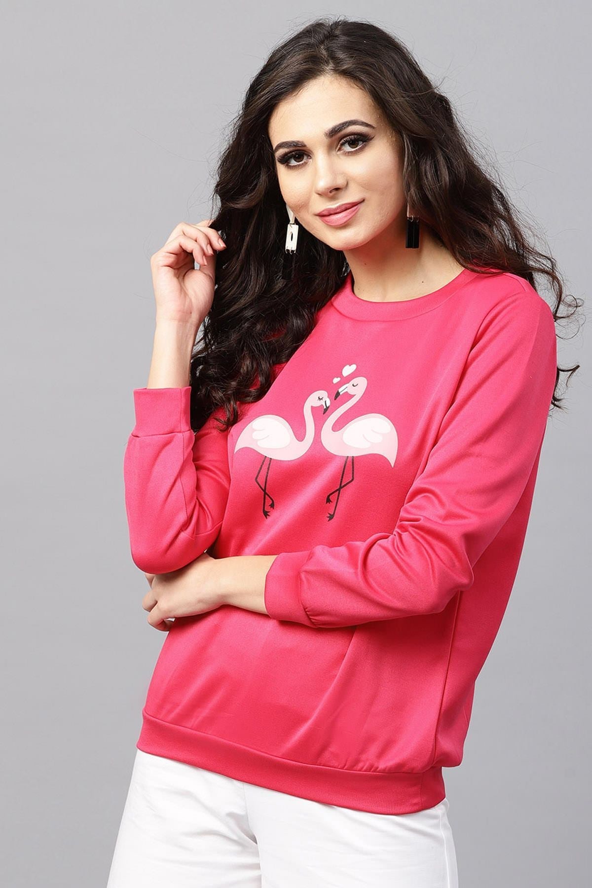 Women's Fuchsia Flamingo Print Sweatshirt