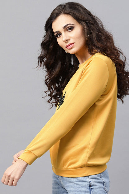 Women's Mustard Dragonfly Applique Sweatshirt