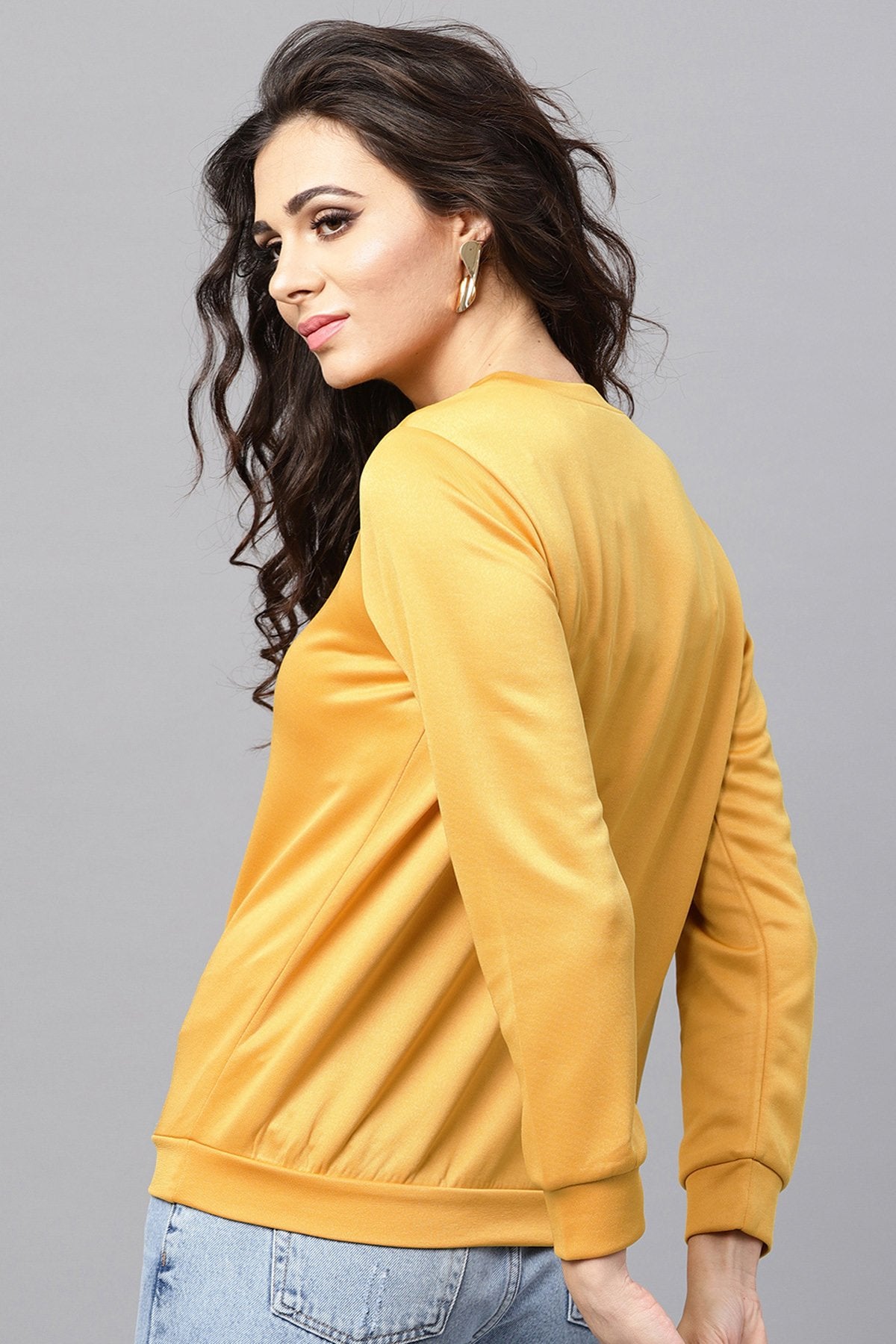 Women's Mustard Dragonfly Applique Sweatshirt