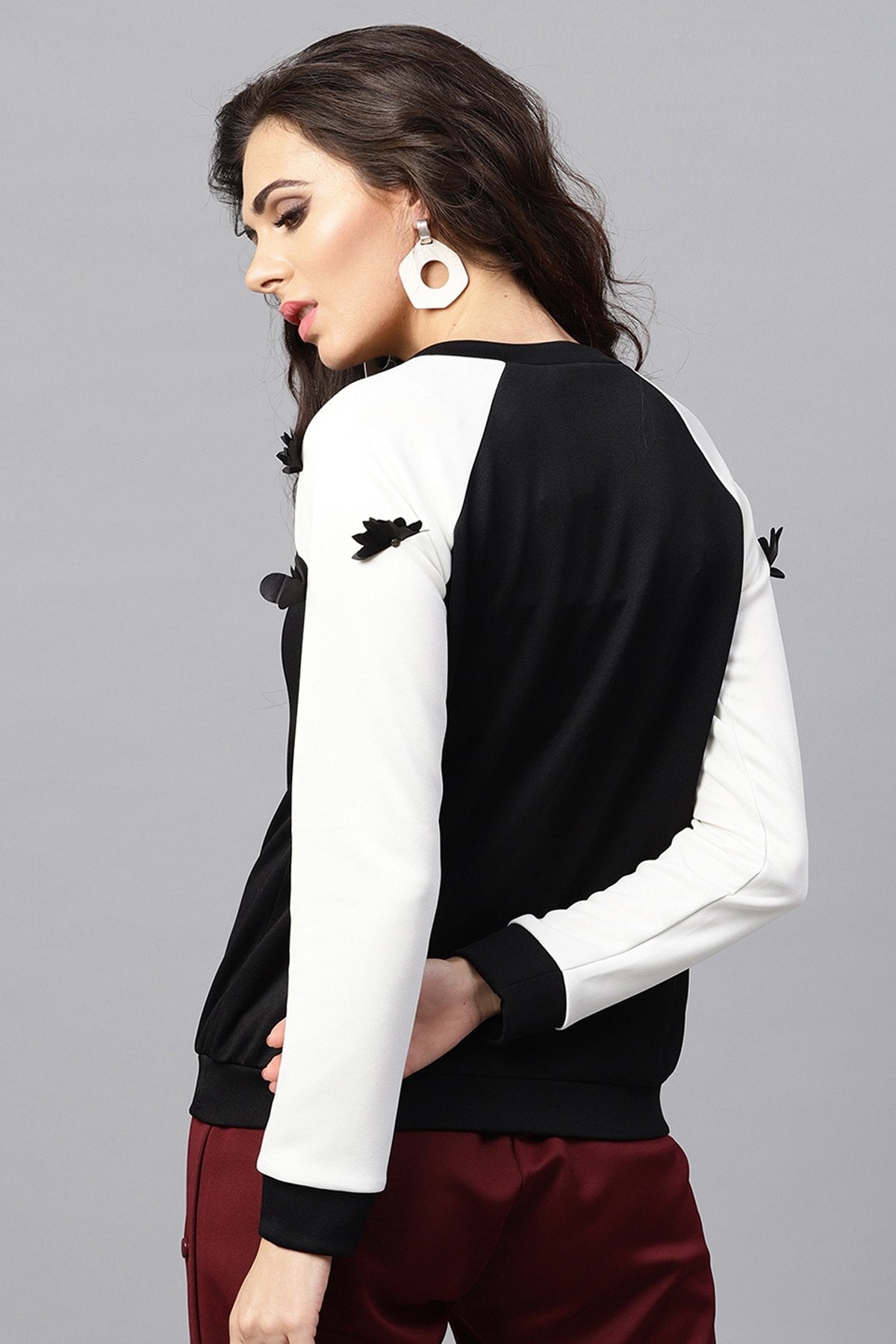Women's Black & Off White Applique Raglan Sweatshirt