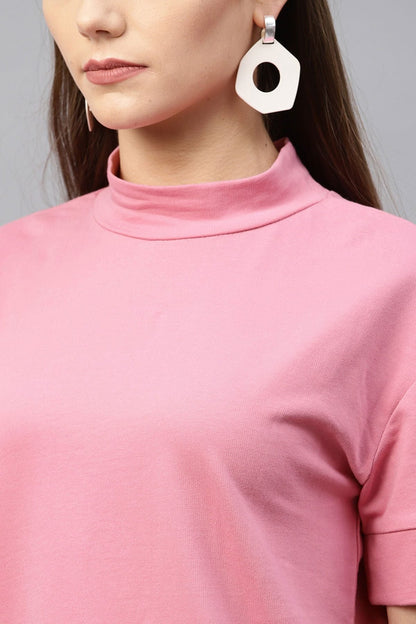 Women's Pink Boxy Turtle Neck Sweatshirt