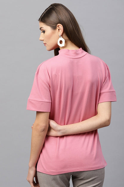 Women's Pink Boxy Turtle Neck Sweatshirt