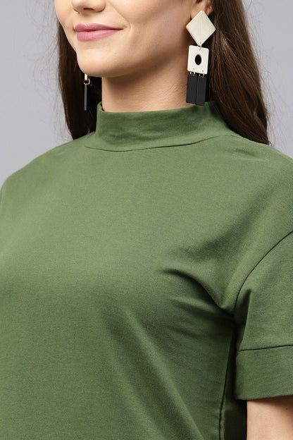 Women's Olive Boxy Turtle Neck Sweatshirt