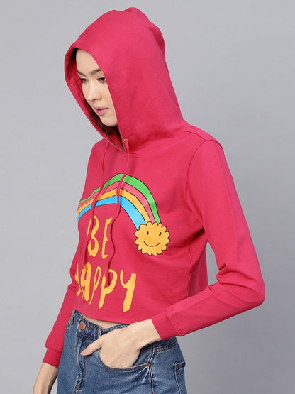 Women's Fuchsia Rainbow Print Crop Hoodie