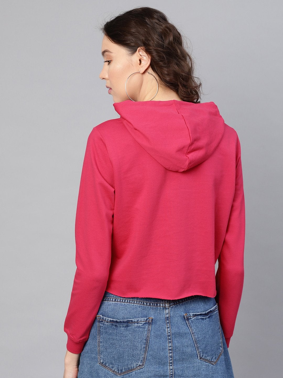 Women's Fuchsia Rainbow Print Crop Hoodie