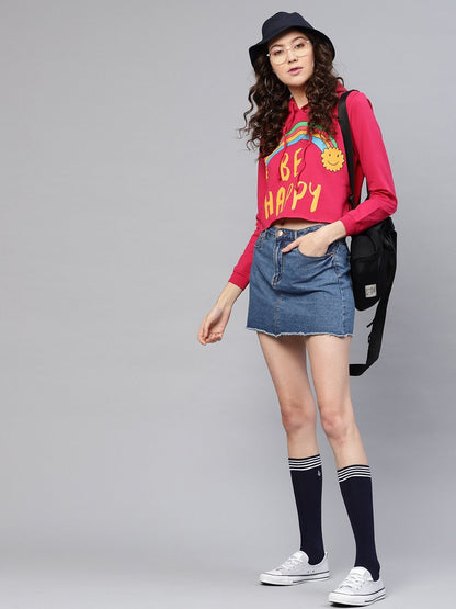 Women's Fuchsia Rainbow Print Crop Hoodie