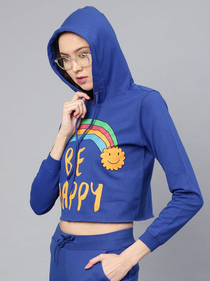 Women's Blue Rainbow Print Crop Hoodie