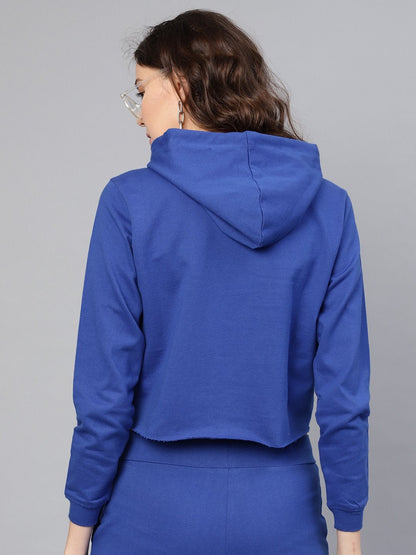 Women's Blue Rainbow Print Crop Hoodie