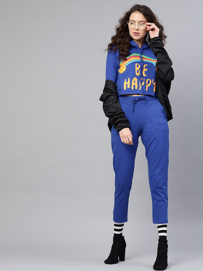 Women's Blue Rainbow Print Crop Hoodie