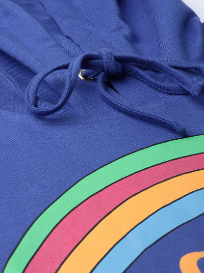 Women's Blue Rainbow Print Crop Hoodie