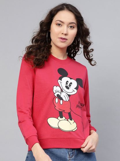 Women's Fuchsia Mickey Mouse Print Sweatshirt