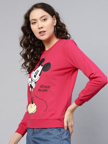 Women's Fuchsia Mickey Mouse Print Sweatshirt