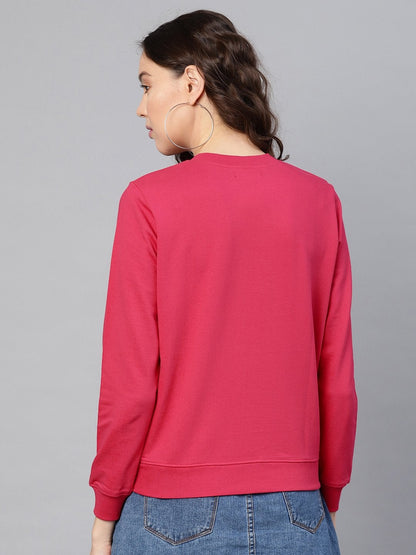 Women's Fuchsia Mickey Mouse Print Sweatshirt