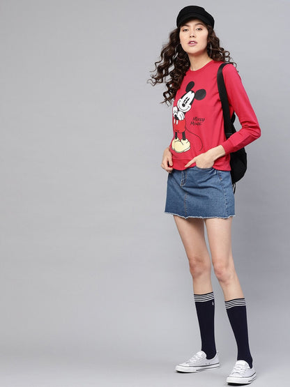 Women's Fuchsia Mickey Mouse Print Sweatshirt