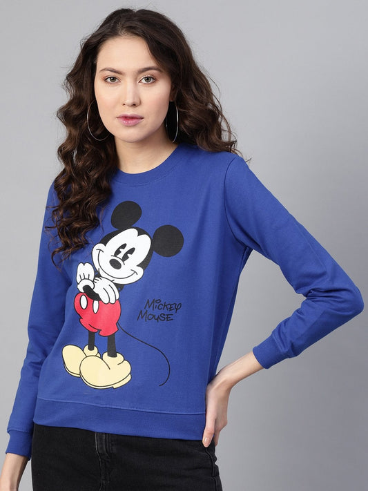 Women's Blue Mickey Mouse Print Sweatshirt