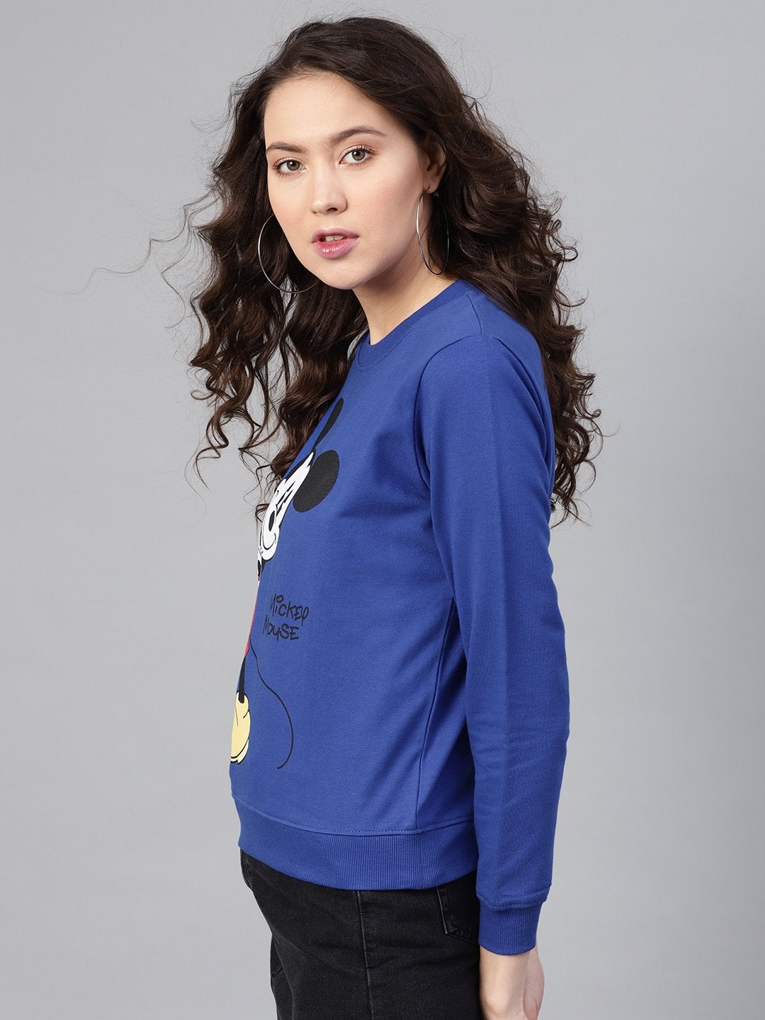 Women's Blue Mickey Mouse Print Sweatshirt